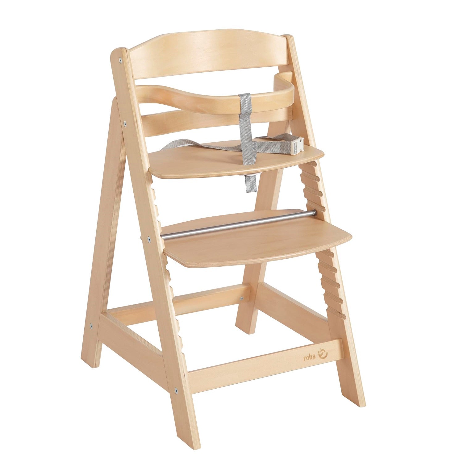 Roba Sit Up III Chaise Haute en Bois Réglable en Hauteur avec Barre de Sécurité (Bois Naturel)