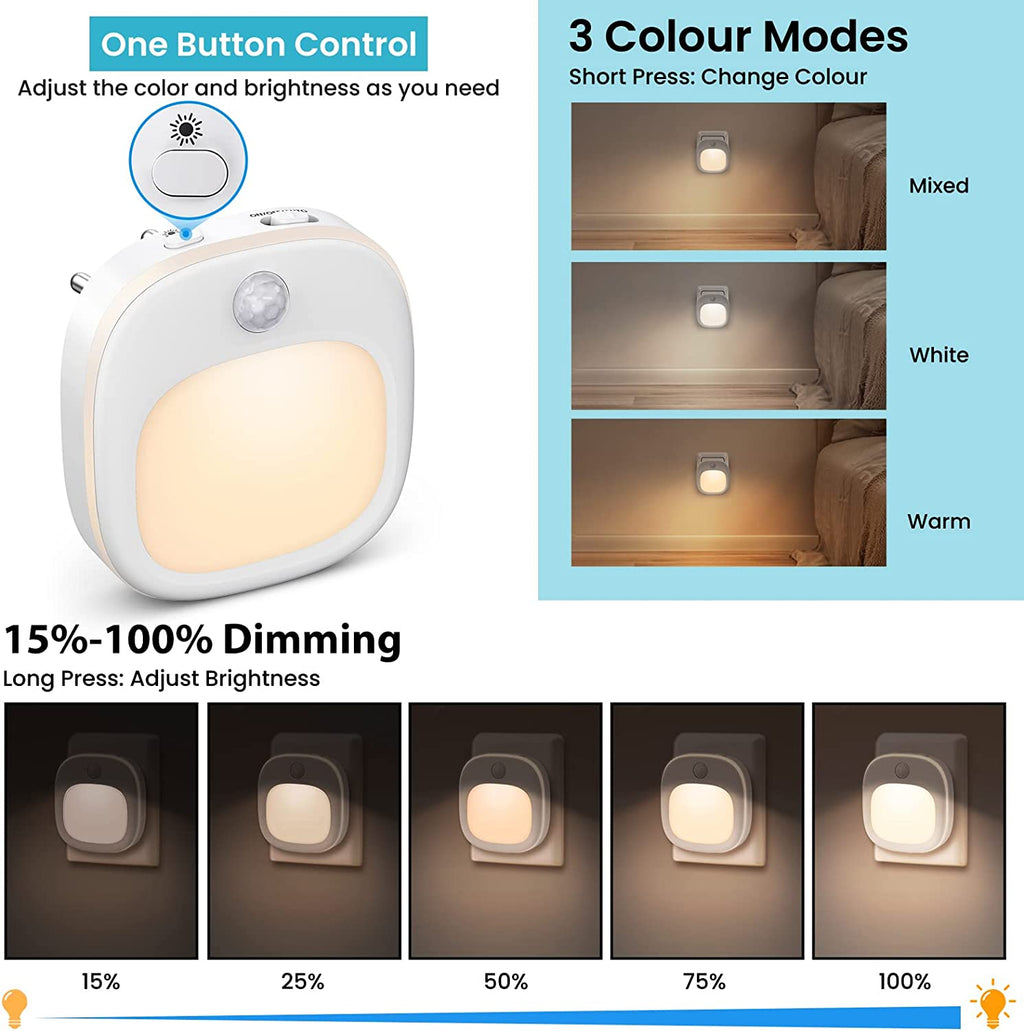 Lichtsinn Pack de 2 veilleuses LED avec capteur de mouvement, 3 températures de couleur, 5 niveaux de dimmulation, LED SMD 1 W, 100-240 V, ABS et métal, pour chambre, chambre à bébé et entrée