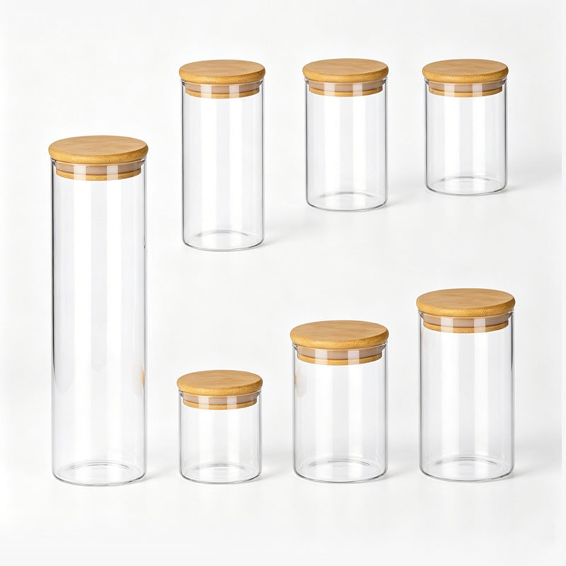 JORDAN&JUDY Lot de 7 pots de conservation alimentaire en verre hermétiques pour céréales, finition grain de bois (2178 ml*1 + 1100 ml*1 + 888 ml*1 + 800 ml*1 + 577 ml*1 + 500 ml*1 + 431 ml*1)