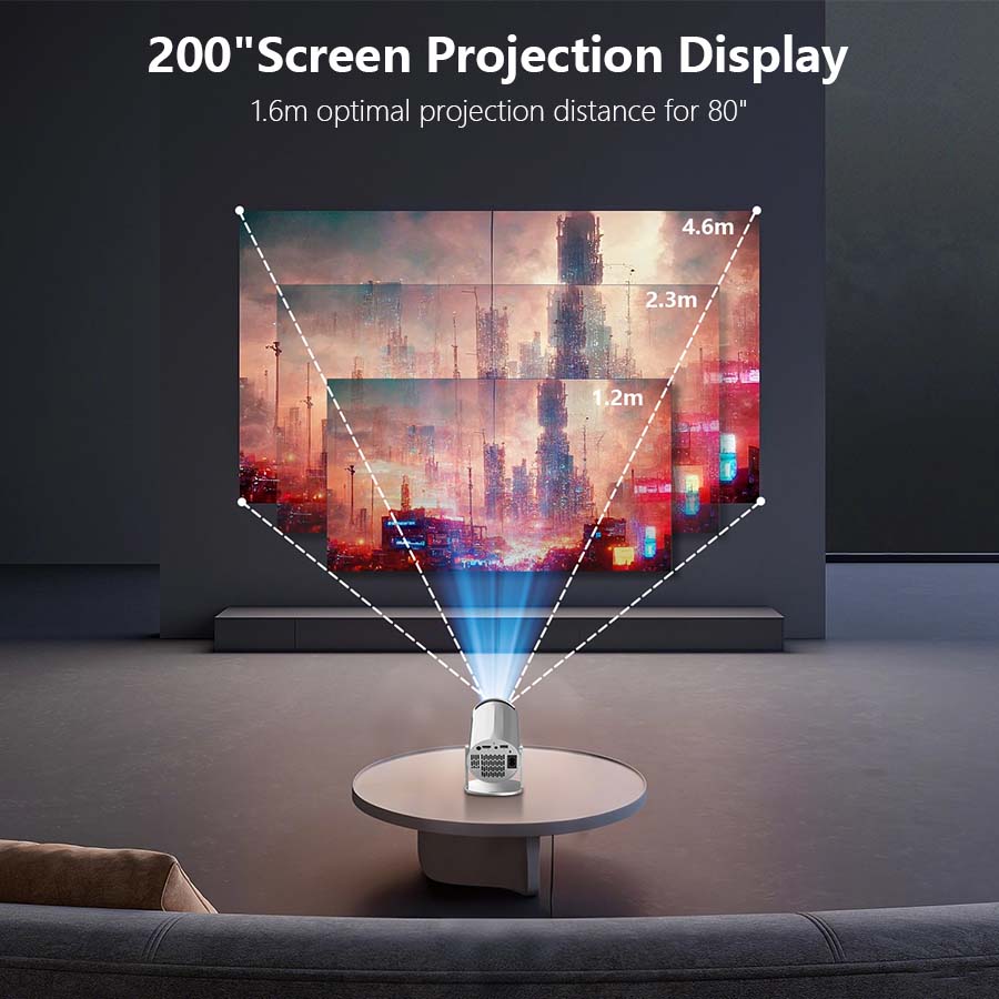 XBJ Projecteur portable argenté avec Wi-Fi 6 et Bluetooth 5,2, mini projecteur intelligent, HD 1080P (décodage 4K), système Android 11, correction trapézoïdale automatique + rotatif à 180°, 300 ANSI, écran 40-200 pouces pour chambre/intérieur/extérie