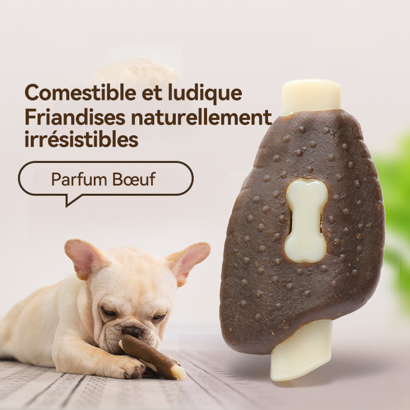 BLINKIT Jouet à mâcher en forme d’aile de poulet en cuir de vachette et nylon pour chiens - 15 × 8 × 3 cm