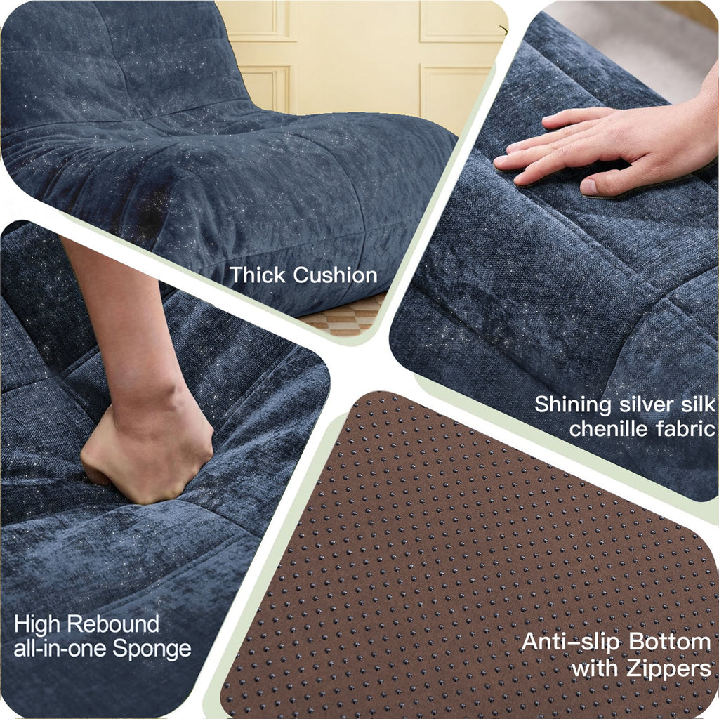URBAN MEUBLE Fauteuil Lounge en Chenille à Fils Argentés de Luxe (Bleu, 90x100x80cm)