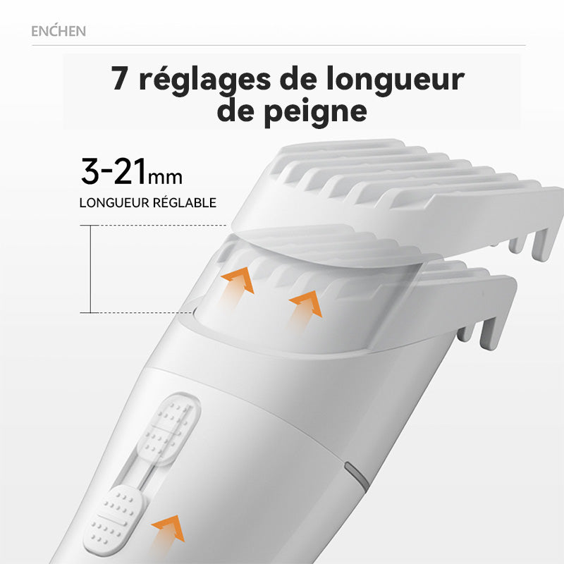 Tondeuse à cheveux électrique sans fil professionnelle ENCHEN White Boost 2 avec chargement rapide USB Type-C, pour hommes adultes, 1 pièce.