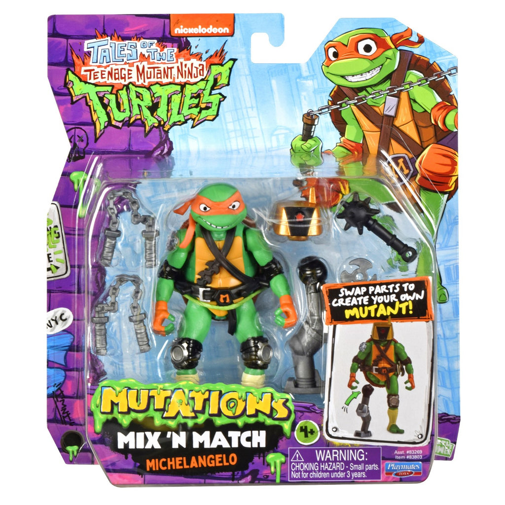 TORTUES NINJA Tortues Ninja, Figurine articulée 12 cm avec accessoires, Mix & Match, Michelangelo, Pour les enfants à partir de 4 ans, T02015