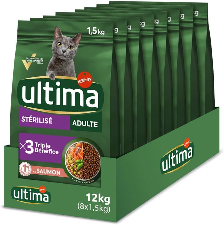 ULTIMA Nourriture pour Chat Adulte Stérilisé au Saumon - Pack 8 x 1,5 kg