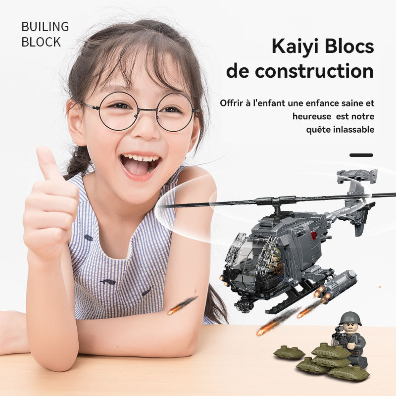 CAYI AH-6I Hélicoptère armé 400 pièces ensemble de blocs de construction pour passionnés