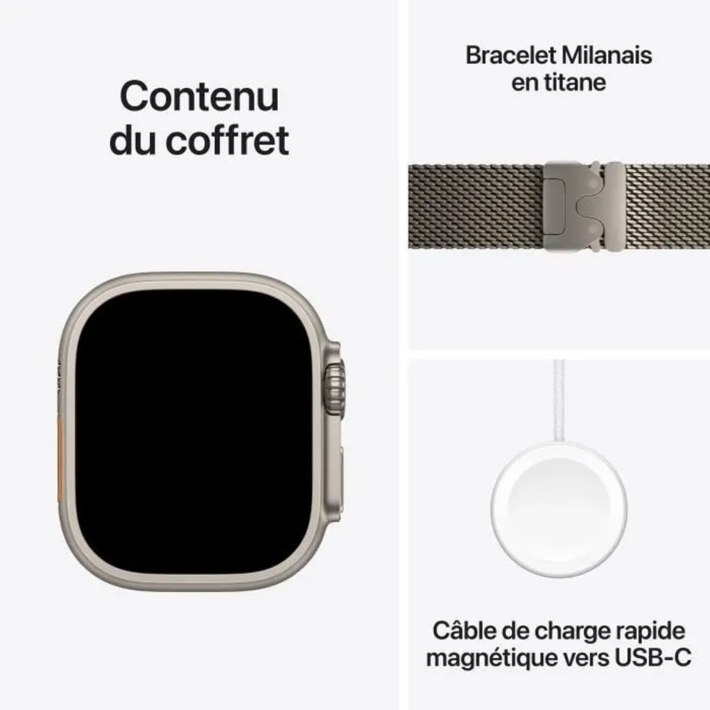 Apple Watch Ultra 3 GPS + Cellular 49 mm avec boîtier en titane naturel et bracelet Milanais en titane naturel - Petit