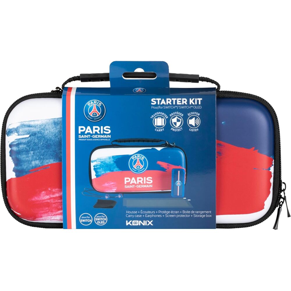KONIX PSG Pack d'accessoires gaming Starter Kit Nintendo Switch, Switch Lite et Switch OLED - Housse - Verre trempé - Boîtier jeux - Écouteurs
