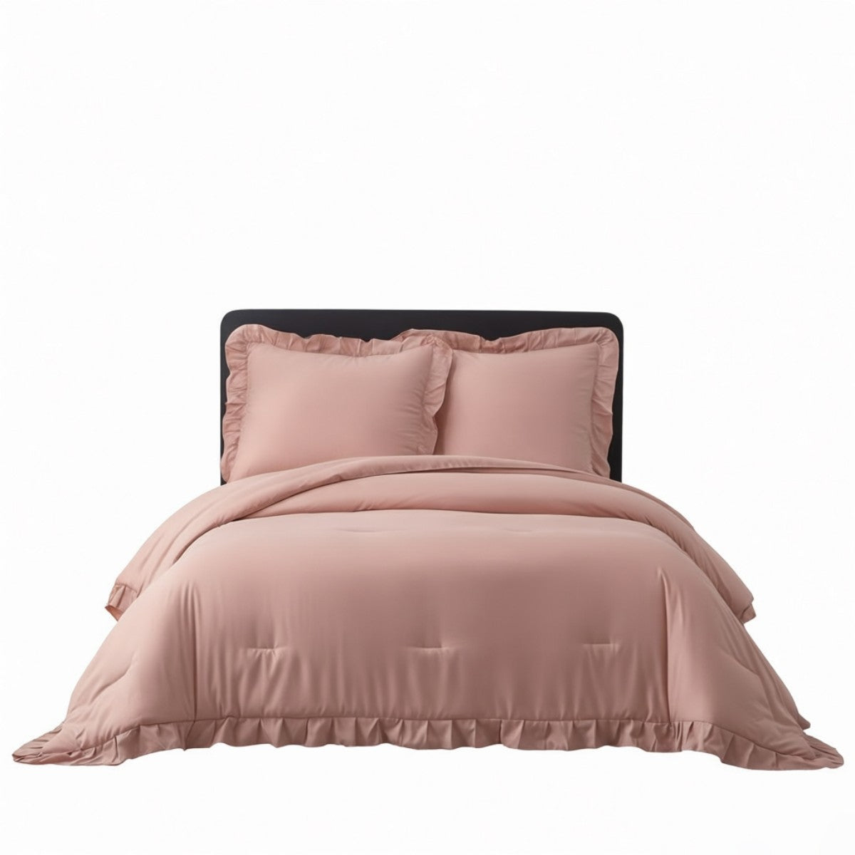 MEEALLHOME Parure de lit vintage à volants rose - 1 housse 155 x 220 cm et 2 taies 80 x 80 cm