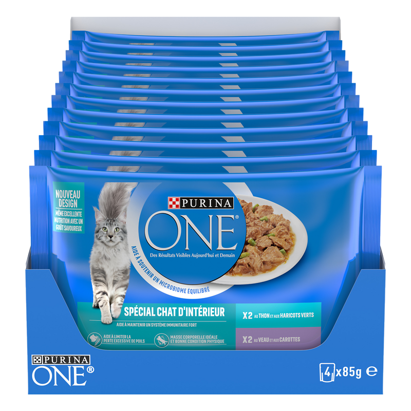 PURINA ONE Bifensis Sachets Fraîcheur pour Chat Adulte au Veau et au Thon (4 x 85g)