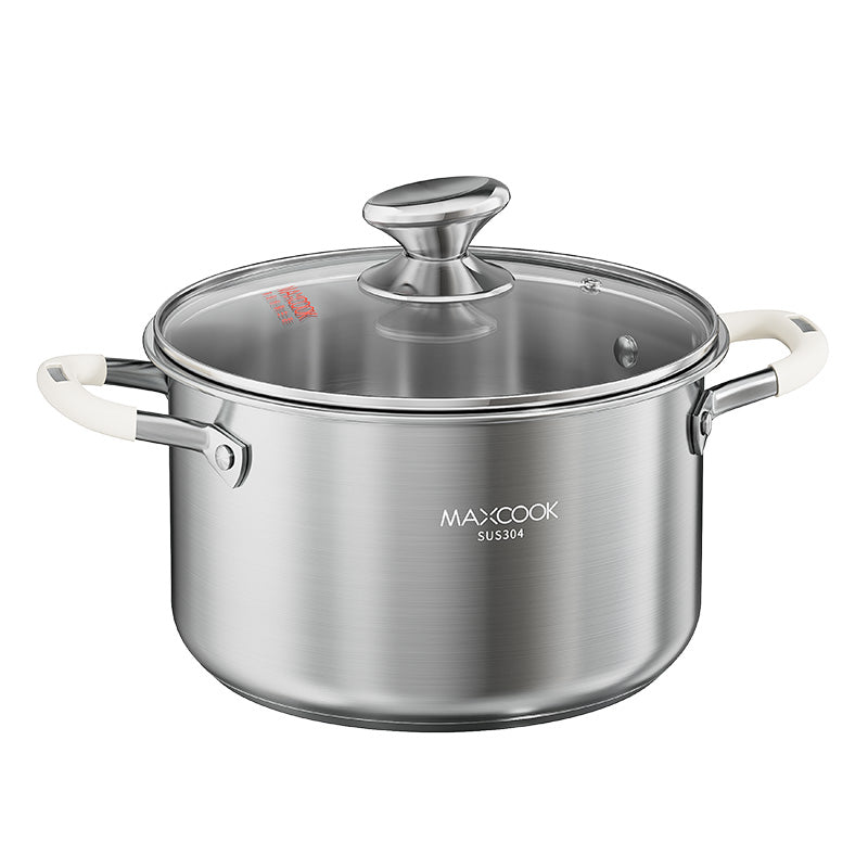 MAXCOOK Faitout tous feux 22 cm en acier inoxydable 304 avec couvercle en verre et poignées en silicone - 4,3 L