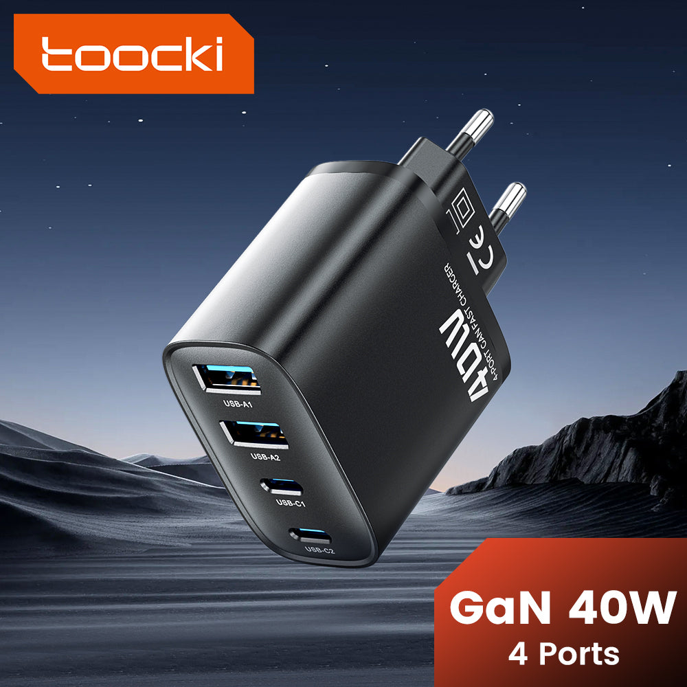 Toocki Bloc chargeur mural USB-C rapide, 40 W, 4 ports USB-C, adaptateur PD + chargeur USB multiport QC 3.0, pour iPhone 17/16/15/14/13/12 Pro Max, iPad, Galaxy S25