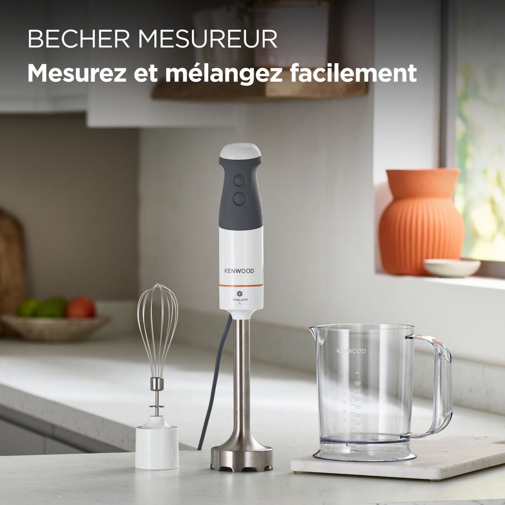 KENWOOD Triblade XL, Mixeur plongeant 850 W, HBM40.002WH, Gris/Blanc