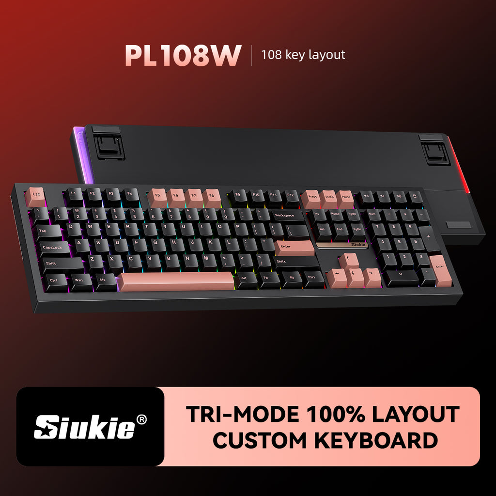 Siukie PL108W Clavier mécanique RVB 108 touches, commutateurs amovibles, 3 modes, noir