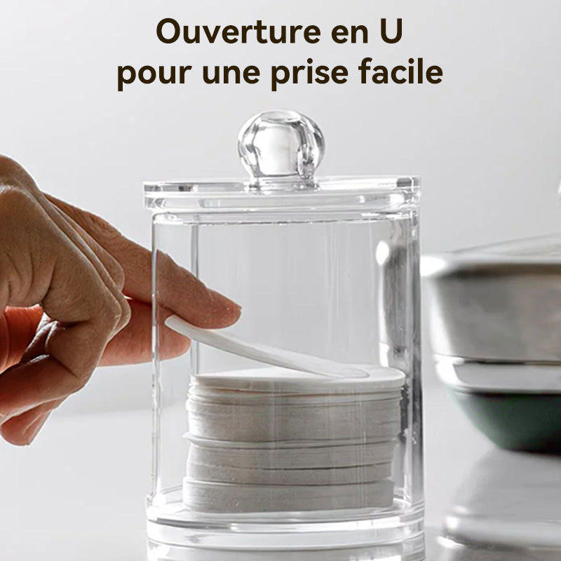 JORDAN&JUDY Boîte de coton-tiges en plastique acrylique transparent, boîte de rangement de bureau pour cotons à démaquiller et fil dentaire (3 ronds + 1 avec ouverture latérale)