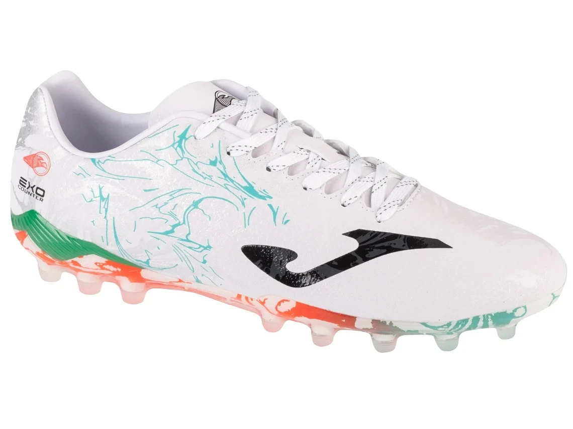 JOMA Chaussures de football Supercopa 24, terrain ferme (FG), Blanc/Turquoise, 42.5