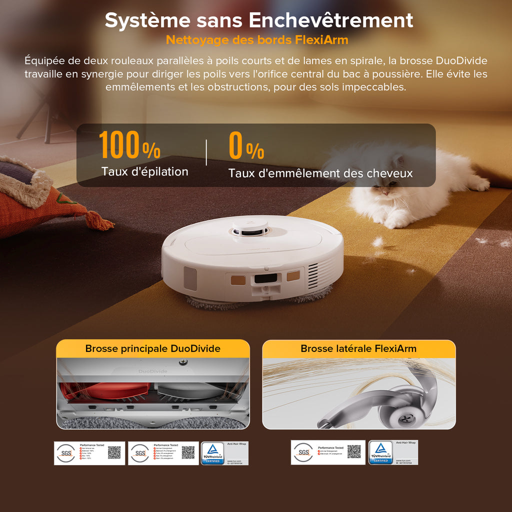 Roborock Aspirateur robot Qrevo S5V blanc avec station, aspiration 12000 Pa, serpillières FlexiArm, double anti-enchevêtrement, séchage à l’air chaud
