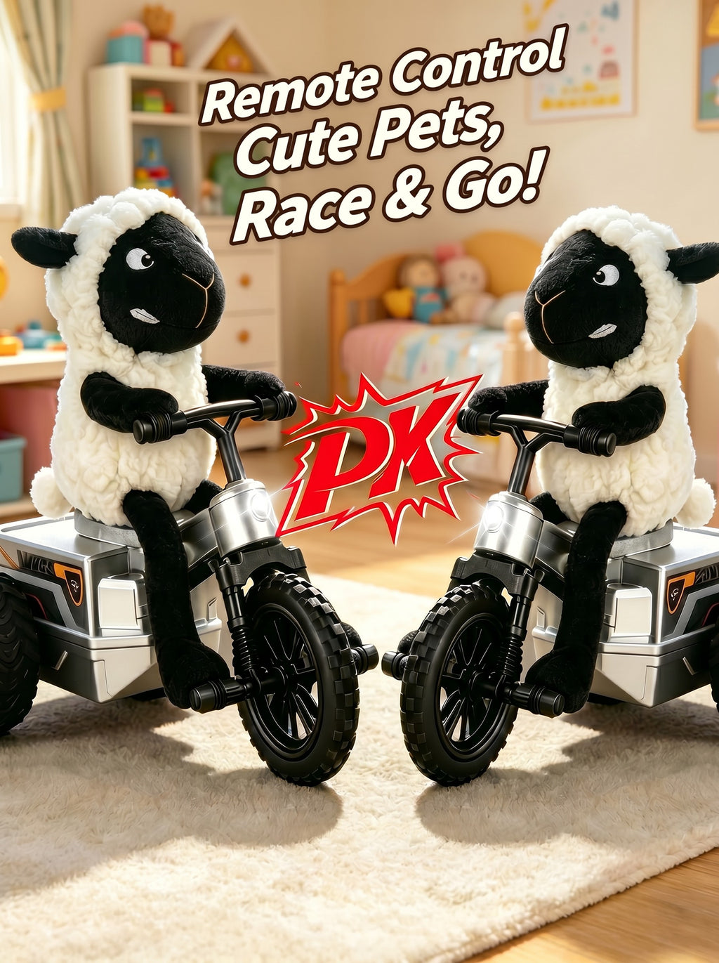 Tricycle de drift RC 1:18 rechargeable, peluche mouton, vitesse proportionnelle, LED, bac de rangement, véhicule tout-terrain 3 roues, cadeau enfants 6+, 1 pc, blanc