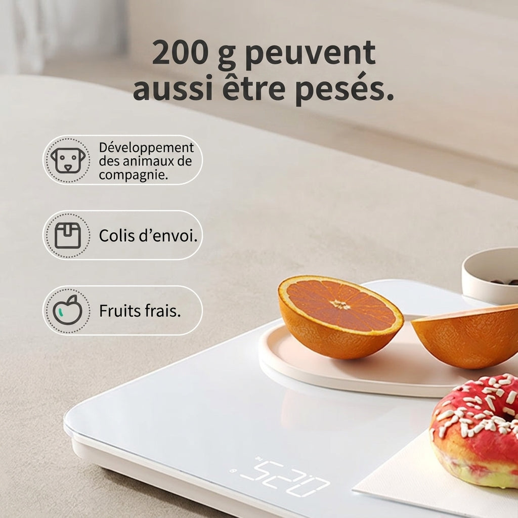 Ochama Pèse-personne numérique intelligent - Haute précision, Verre trempé, Écran LED à contraste élevé, 2 piles AAA incluses, 260 x 260 x 24 mm, 5-180 kg