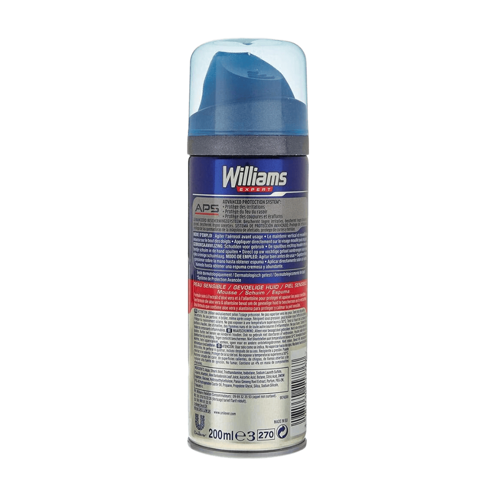 Williams Mousse à Raser Peaux Sensibles Aloe Vera 0 % Alcool 200 ml