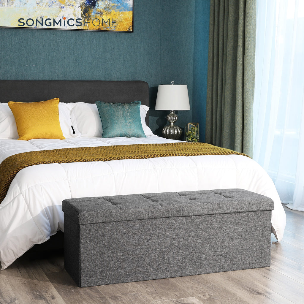 JOYFURNOS Banc de rangement pliable avec couvercle – Gris Ardoise, 38 x 110 x 38 cm, bo?te de rangement, supporte jusqu'à 300 kg – idéal pour l'entrée, le salon ou la chambre