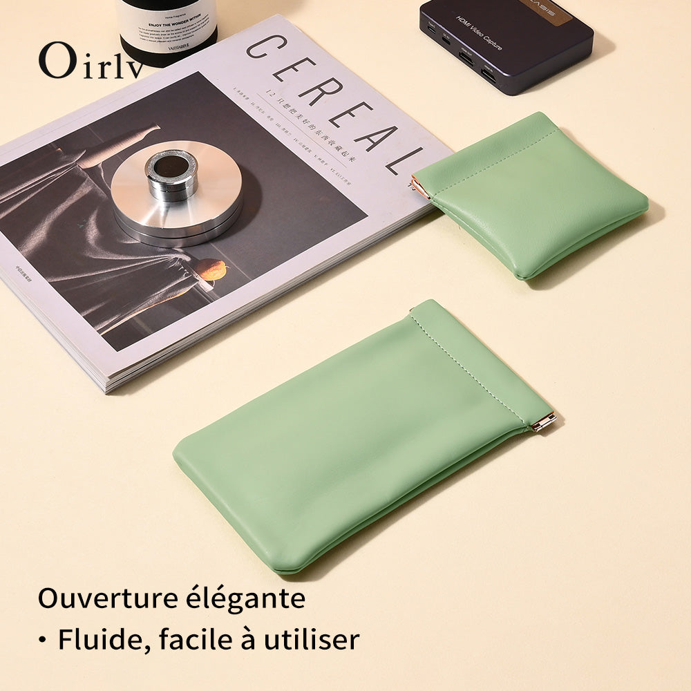 Oirlv 2 pcs Mini Trousse de Maquillage Automatique Fermée Étanche Cuir PU Sac de Rangement pour Écouteurs Sac à Monnaie Portefeuille Zéro Sac de Rangement pour Rouge à Lèvres Bijoux
