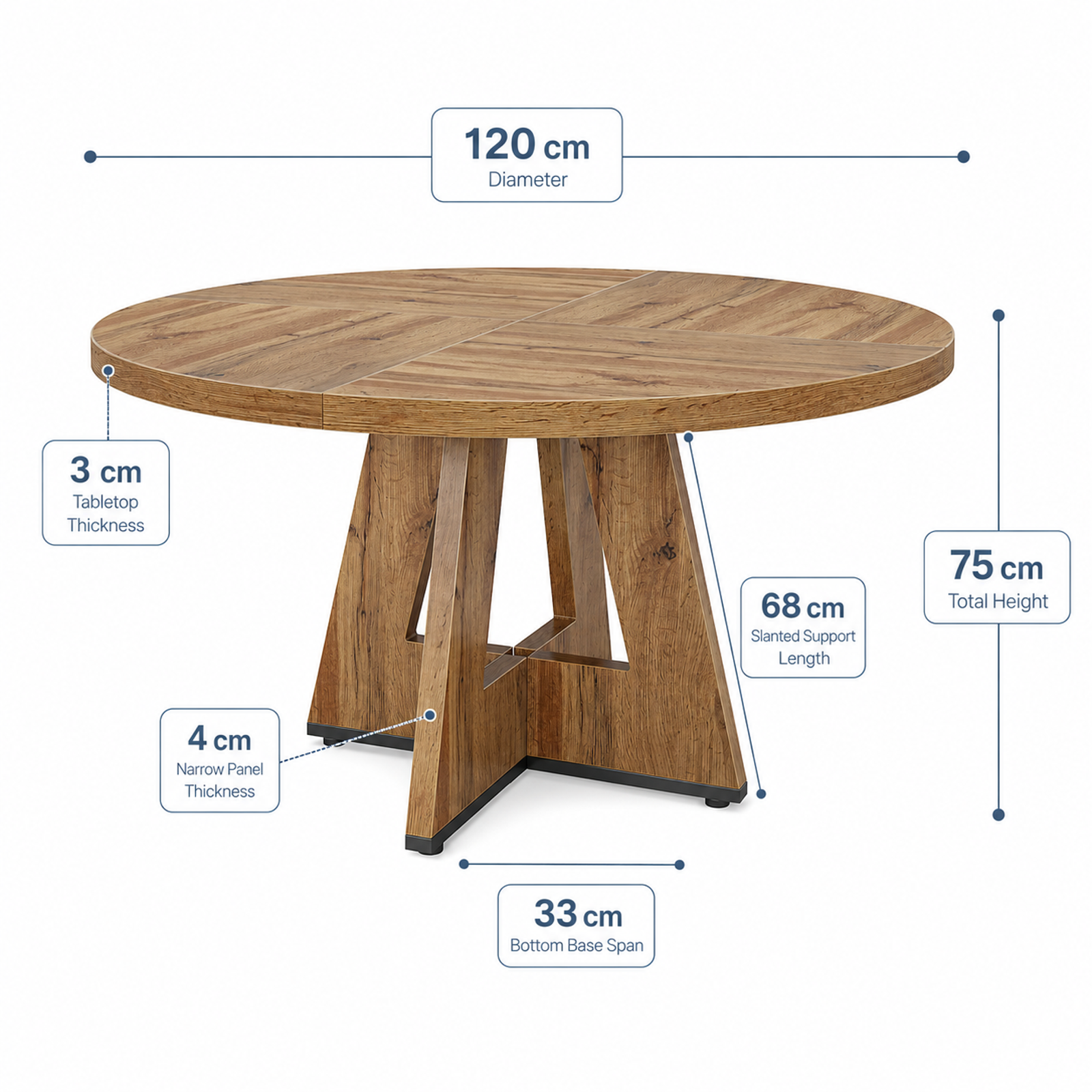 LANTINE Table à manger ronde, Table de cuisine 120 cm pour 4 personnes, Table ronde style ferme pour salle à manger et salon à domicile (Table uniquement)