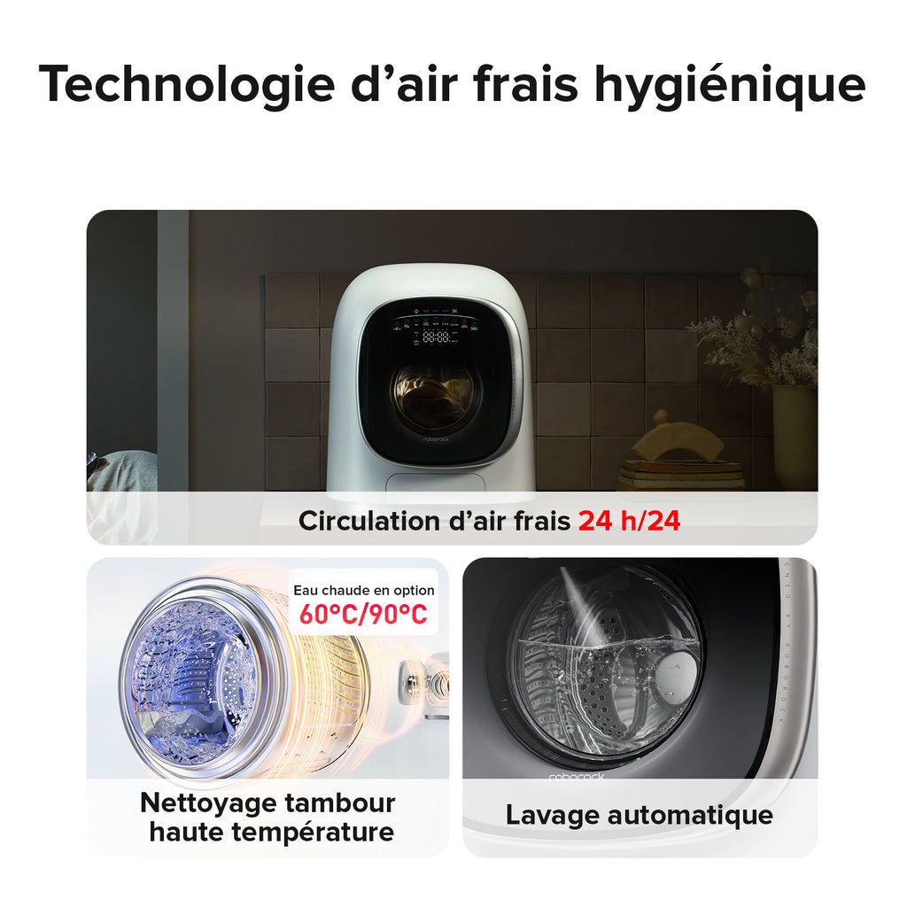 Roborock Marshmallow Zeo Mini - Lave-linge séchant blanc 1 kg de lavage et 0,5 kg de séchage, cycle Zeo séchage à basse température, système d'auto-nettoyage LintClear