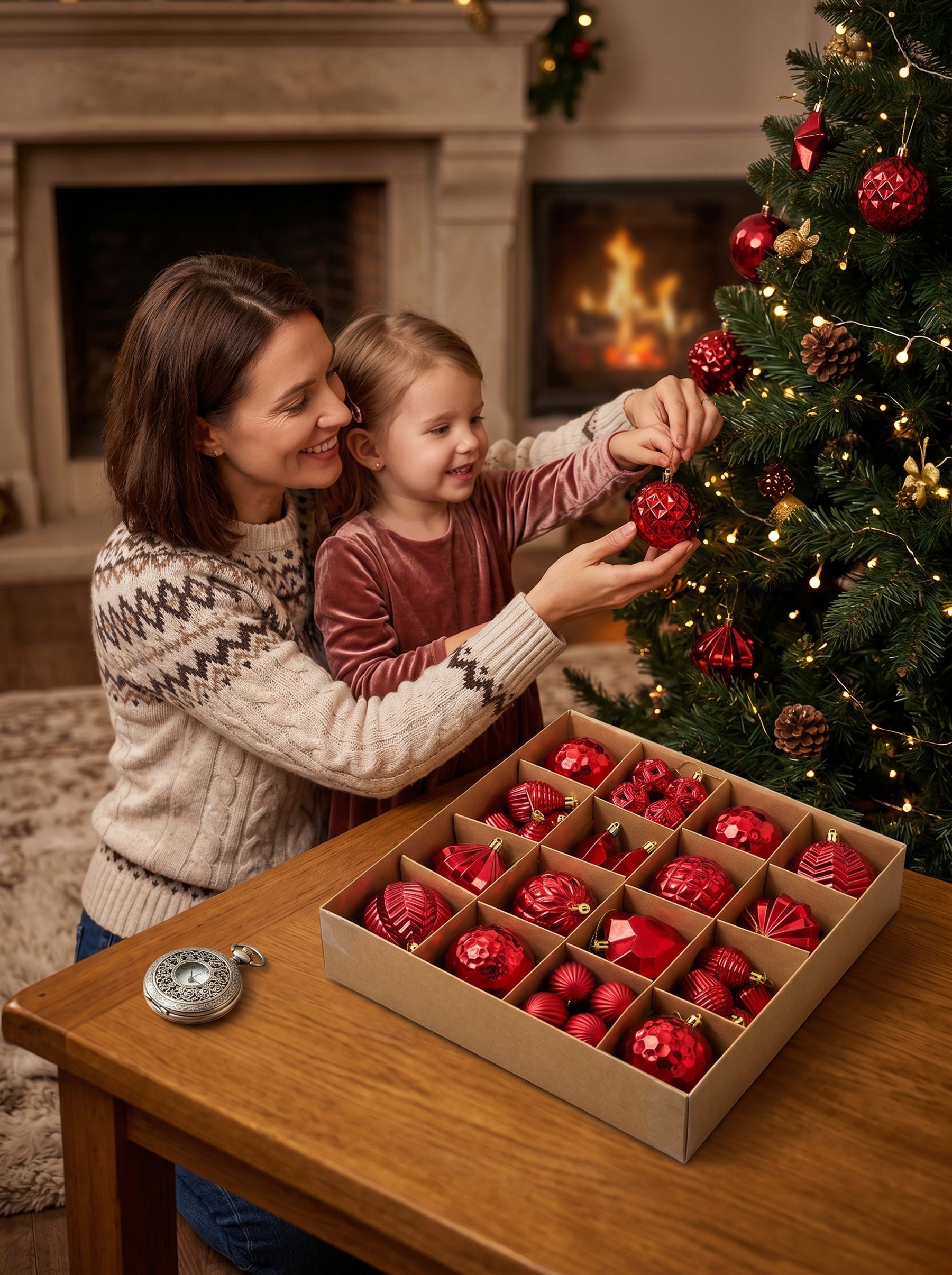 Ju7cer Lot de 40 boules de Noël, pour décoration de sapin de Noël et décoration de fêtes, rouge