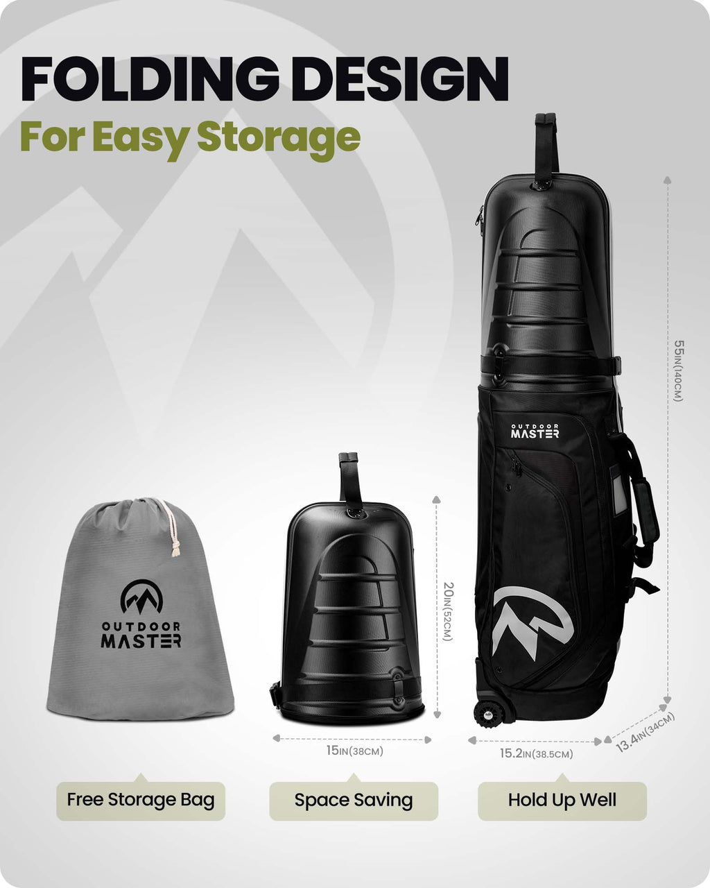OutdoorMaster Sac de voyage semi-rigide avec roulettes pour clubs de golf - Gris/noir