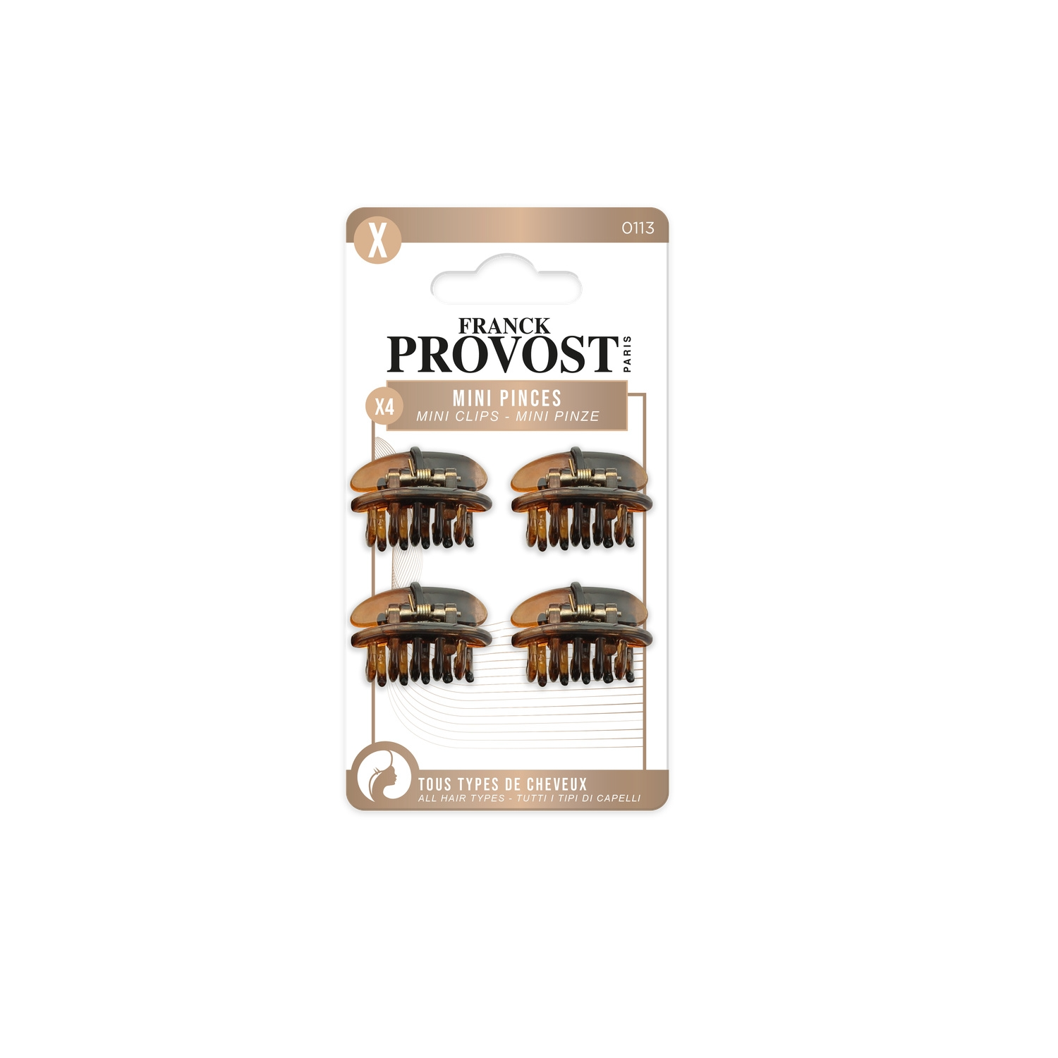 FRANCK PROVOST Pinces à Cheveux Clic-clac Marron - Lot de 4 pièces