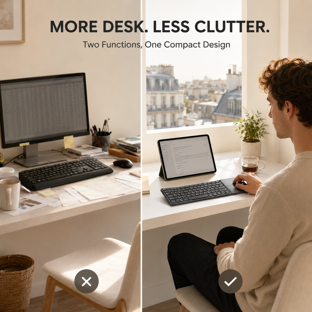 VoxorAI B033 est doté d'un pavé tactile et d'un pavé numérique. Ce clavier sans fil portable de taille standard est compatible avec les PC, les ordinateurs portables, les iPad