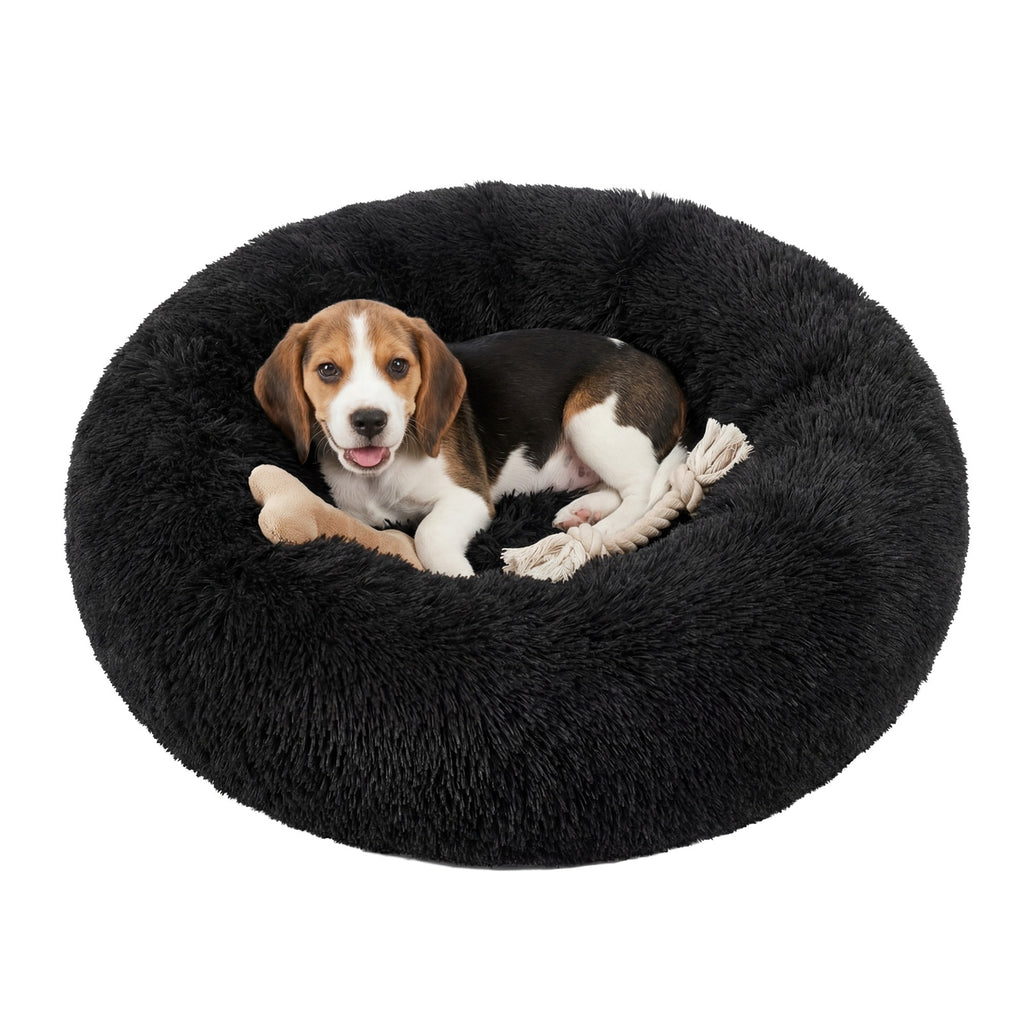JOYFURNOS Lit pour cage pour chien JOYFURNOS en peluche donut avec housse amovible et lavable, noir, 70 x 20 cm