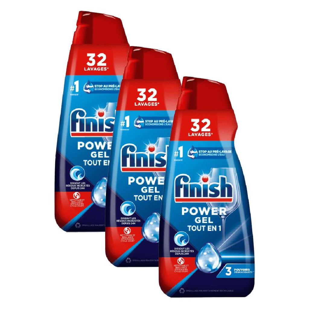 FINISH Gel de Lavage Lave-Vaisselle Sans Parfum 3 x 650 ml (= 1,95 L)
