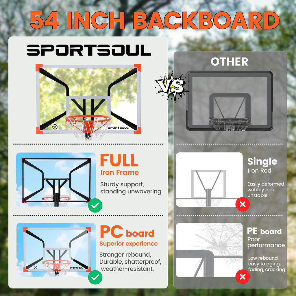 Sportsoul Panier de basket-ball portable - Série X - 54 pouces - 1 ensemble