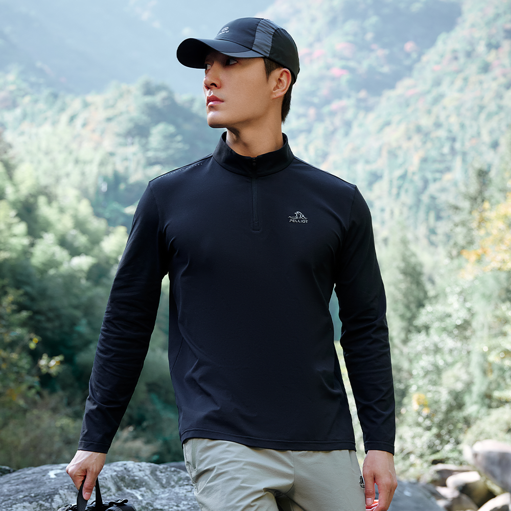 PELLIOT T-shirt à manches longues pour homme Voyage Camping Étanche Durable - Noir - L