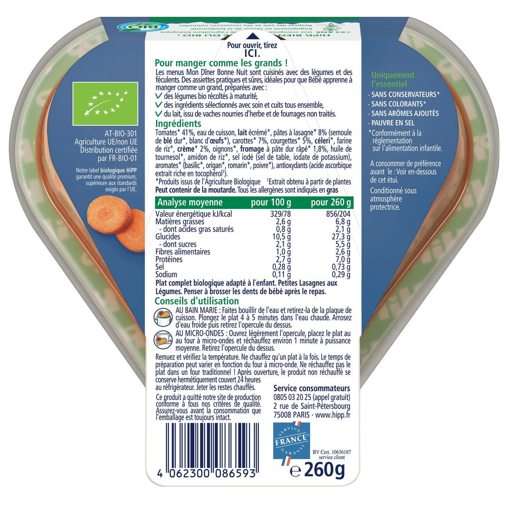 Hipp Bio Petit Lasagnes aux Légumes Repas Bébé Dès 18 Mois 260 g