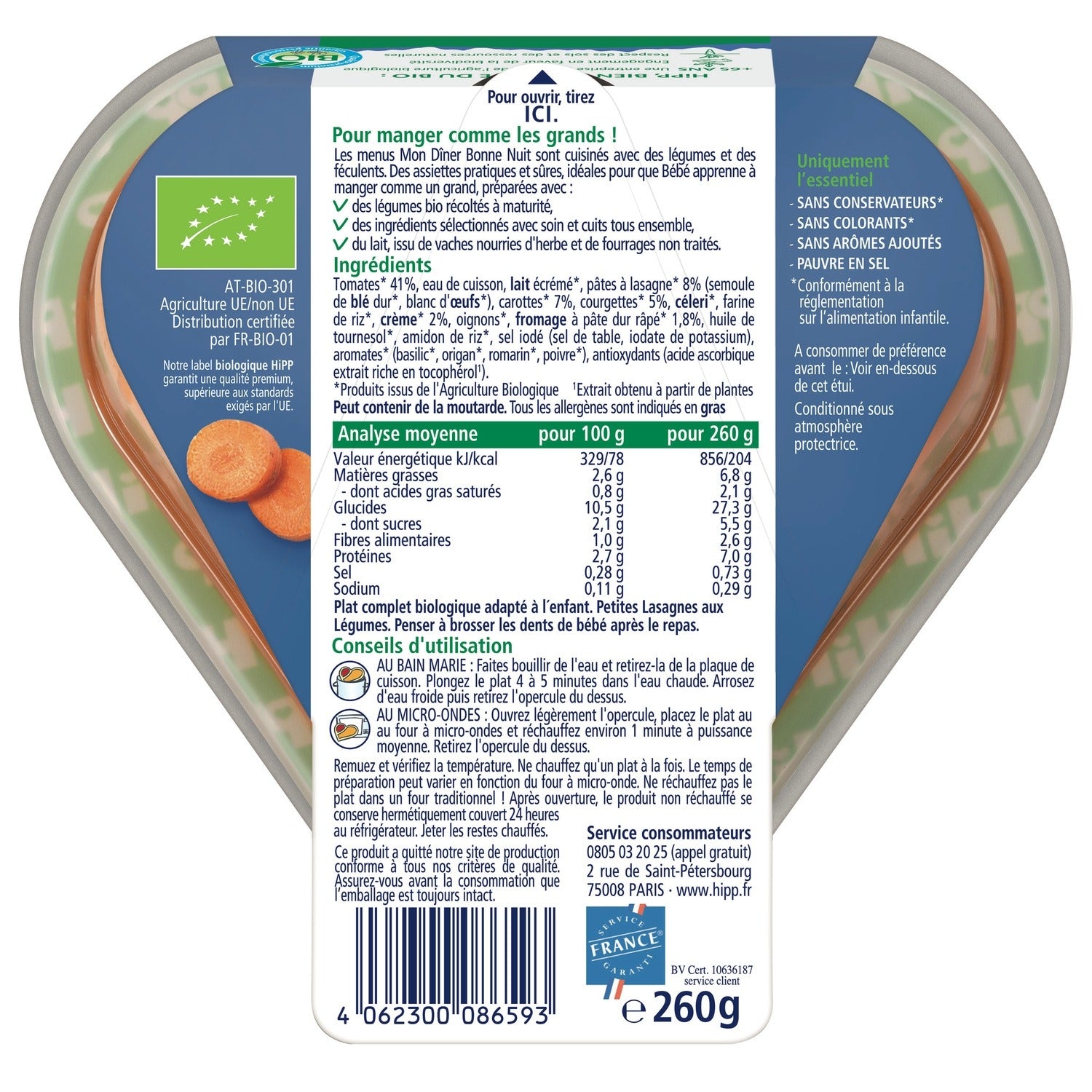 Hipp Bio Petit Lasagnes aux Légumes Repas Bébé Dès 18 Mois 260 g