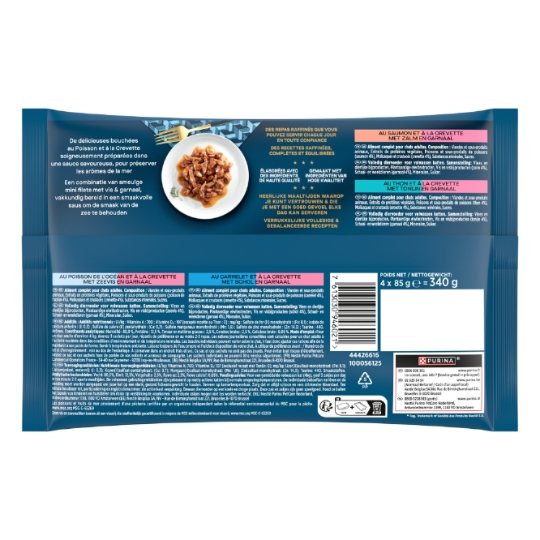 Gourmet Pearl Pleasure Aliment pour chat au poisson, assortiment avec crevettes - 4 x 85 g