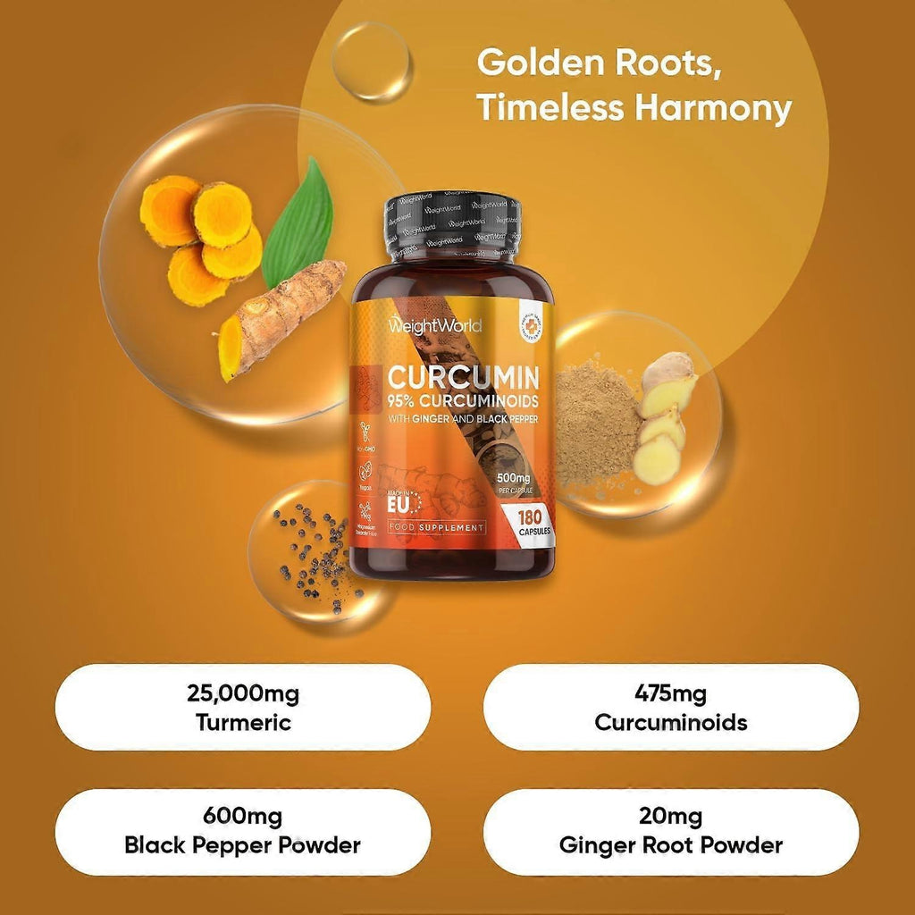 WeightWorld Curcumine avec Gingembre et Poivre Noir 500 mg 180 Gélules