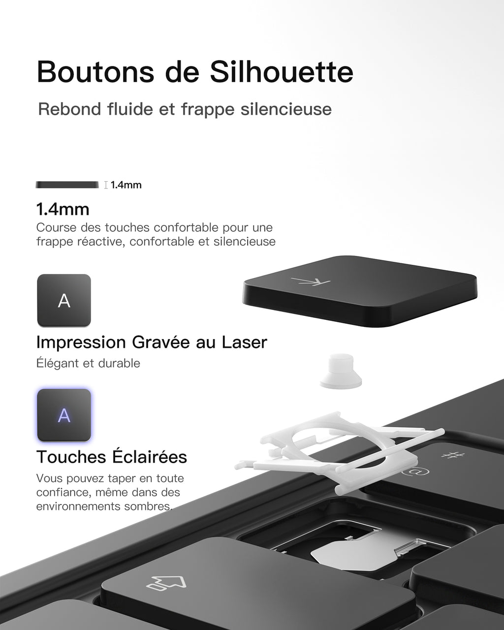 Inateck Housse Clavier magnétique pour iPad Air 11" M4/M3/M2, Air 5e/4e gen 10,9", Pro 11" (1re-4e gen) : Support Cantilever Flottant, rétroéclairage 7 Couleurs et trackpad, AZERTY