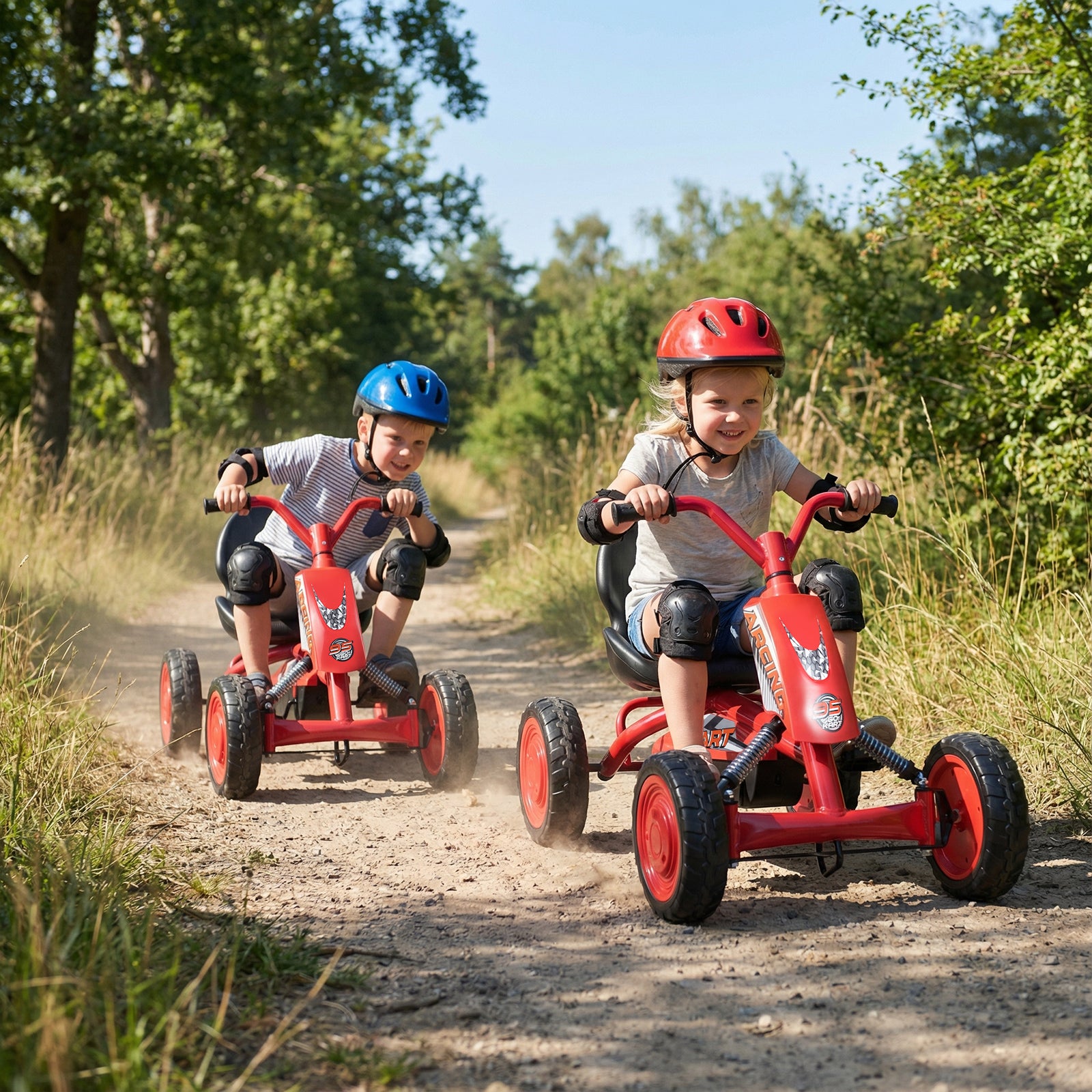 Costway Kart à pédales pour enfants, Siège réglable à 2 positions, 4 roues robustes, Capacité de charge 30 kg, Convient aux 3-8 ans, Rouge