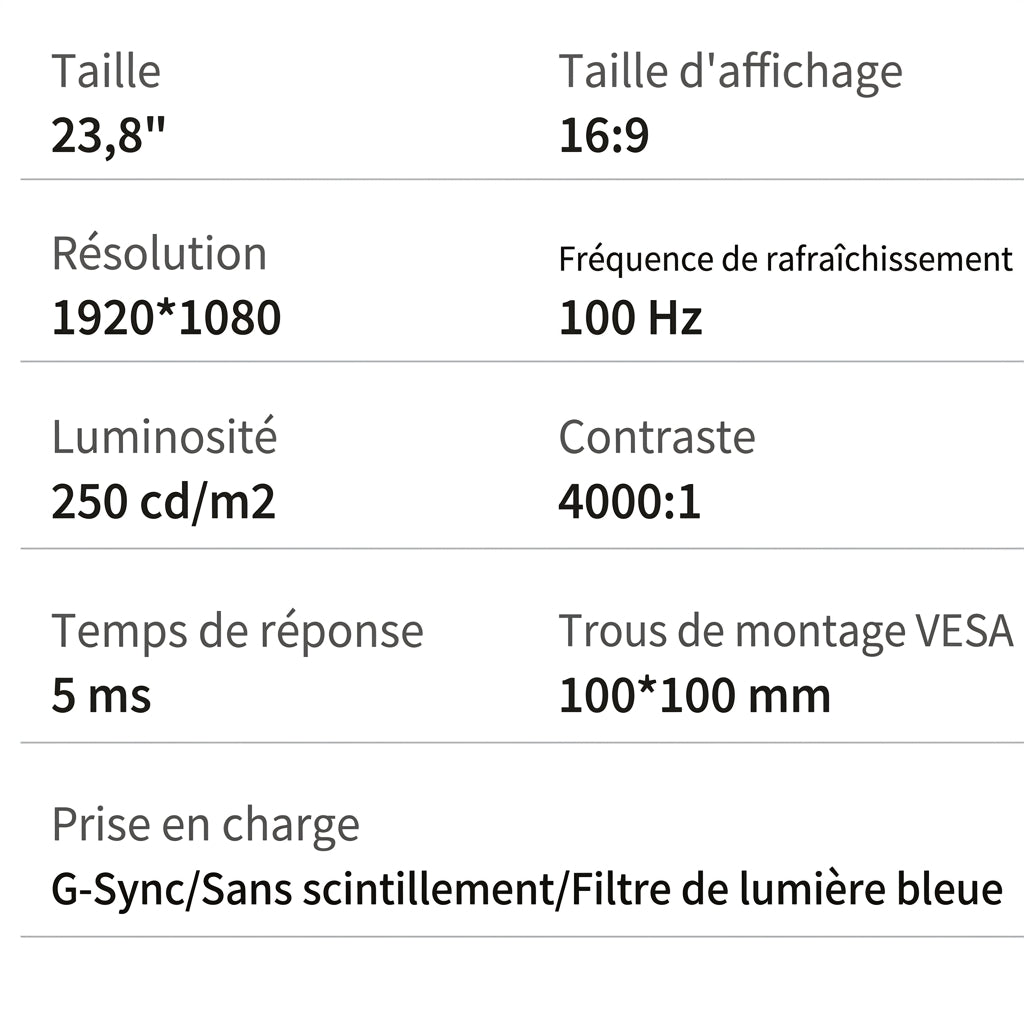 Ochama Moniteur de bureau 23,8 pouces - Moniteur de jeu et de bureau, Écran HD 1080P, Taux de rafraîchissement élevé 100 Hz, Bordures ultra-étroites sur trois côtés - Pour jeu, bureau, études