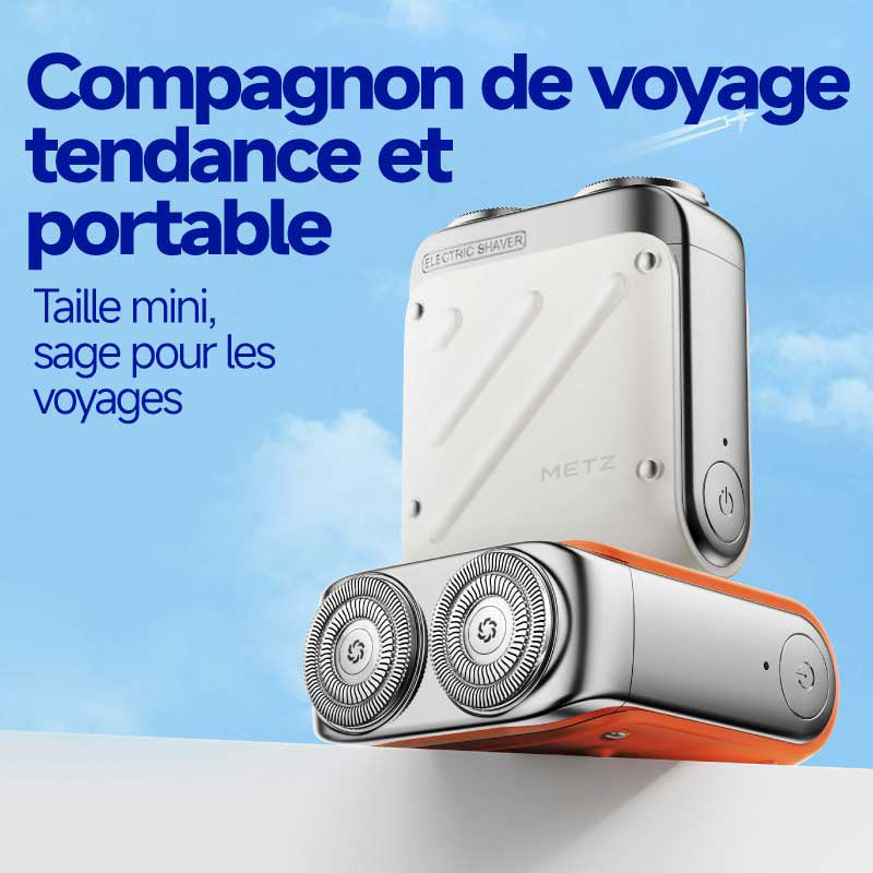 METZ Traveler Rasoir électrique à grille sans fil mini portable pour homme, Utilisation à sec et humide, Étanche, Autonomie 60 min