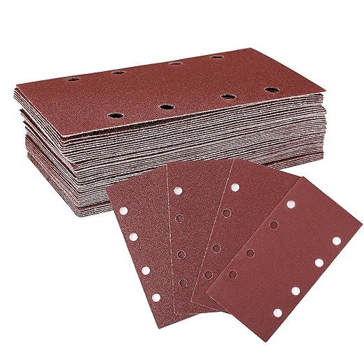 WORKPRO Jeu de 100 feuilles abrasives auto-agrippantes, grain 40/60/80/120, 8 trous, pour ponceuses multifonction et excentrique, bois, métal et peinture