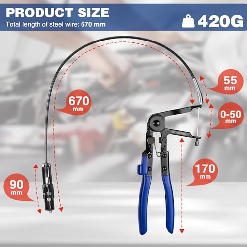 WORKPRO Pince à Collier de Serrage Flexible à Longue Portée, Pince à Collier de Serrage Flexible Type Câble 67 cm Outils de Réparation et d'Entretien Automobile pour Tuyaux de
