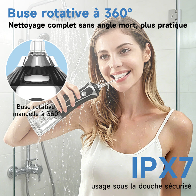 h2ofloss HF-2 Hydropulseur avec 5 modes, 5 canules, rechargeable par USB, étanche IPX7, réservoir d'eau de 300 ml - Noir