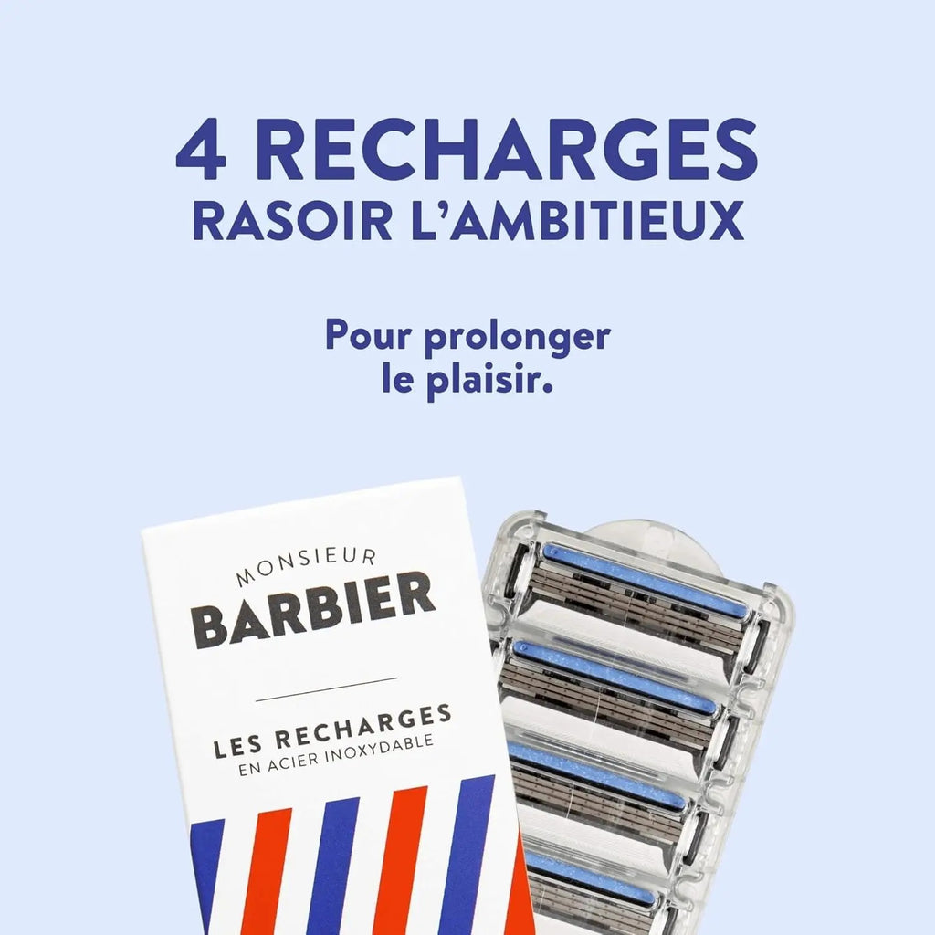 MONSIEUR BARBIER Recharges L'Ambitieux (Compatible Barbier) - Lot de 4 lames