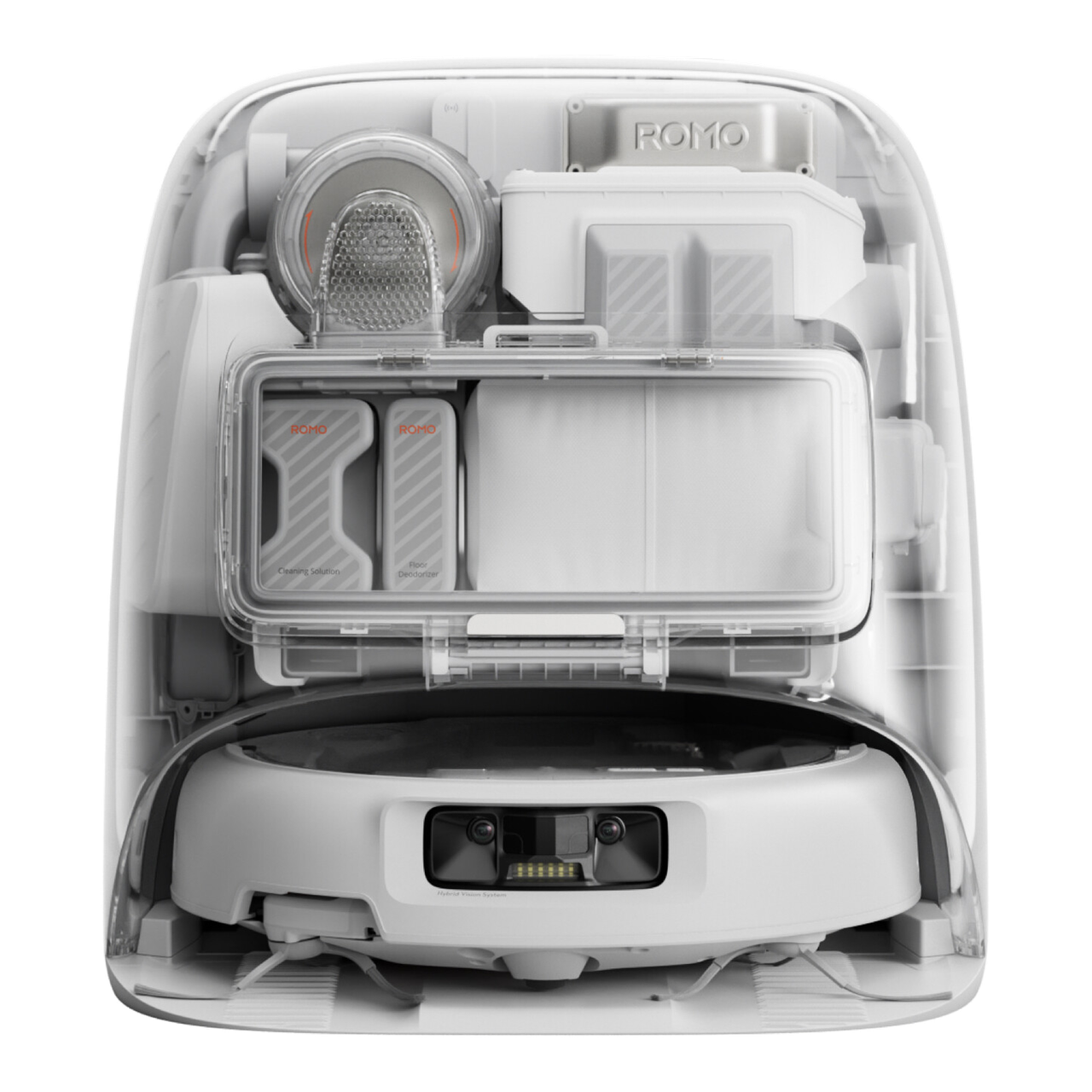 DJI ROMO P Aspirateur Robot Laveur avec design Transparent, Aspiration 25 000 Pa, Détection De Niveau Drone, Deux Bras Robotiques, Fonctionnement sans Entretien 200 Jours