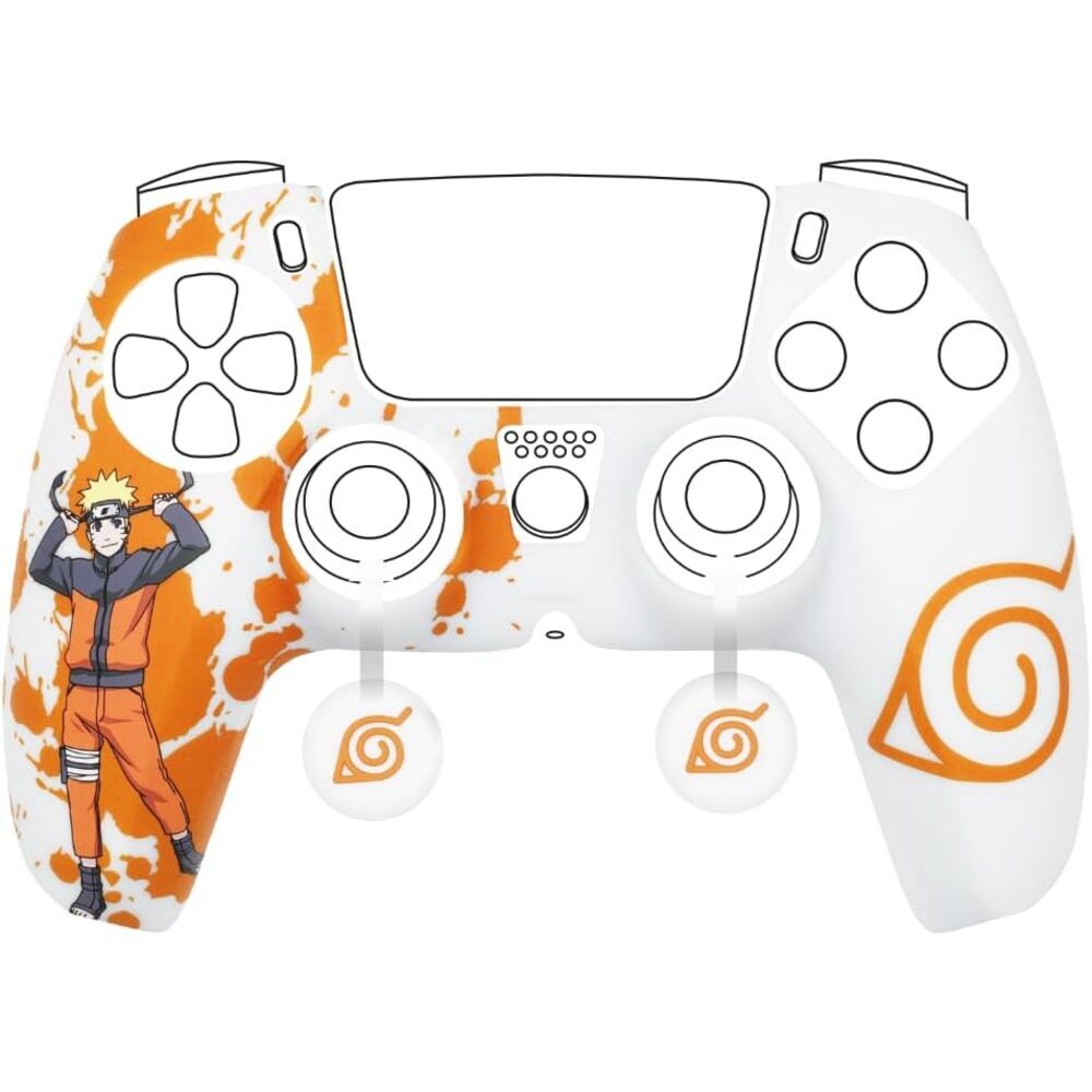 KONIX Naruto Shippuden Coque de protection pour manette DualSense PS5 - Silicone - Croix directionnelle - Motif Konoha et Naruto - Blanc
